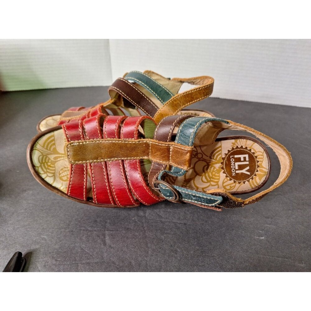 FLY LONDON YGOR RUG  - Red/Dk Brn/Petrol/Camel - Women 8  Sandles - Picture 5 of 10